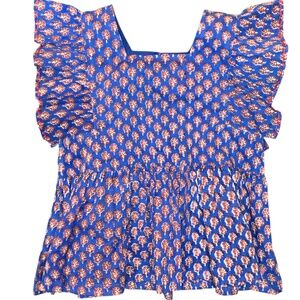 Pink Chicken Girl Top -Blue Lisbon Ditsy - Size 6 - New with No Tag